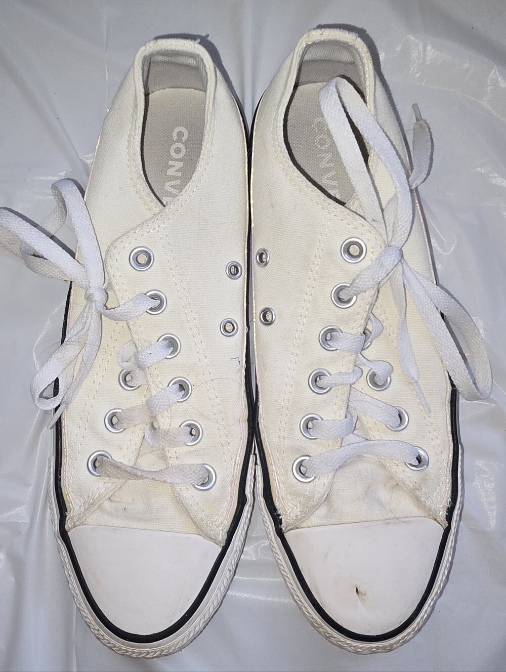 Cream Low Top Converse with Iridescent Stripe